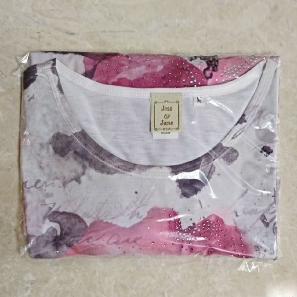 Floral Asymmetric Long Sleeve Women's Top - Pink/White/Grey - Picture 9 of 9